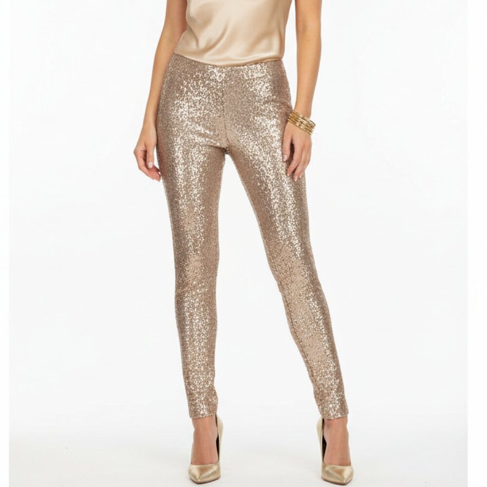 May & July Gold Sequins Relax Fit Straight Leg Pants NEW S